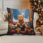 Christmas Teddy Bear Pillow Cover 45.72x45.72 cm Soft Knit Fabric Decorative Cushion Case