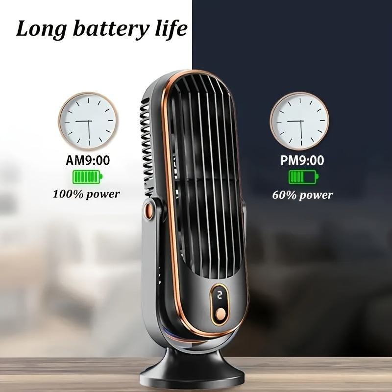 Compact USB rechargeable desk fan with dual blades 5-speed control for office bedroom use