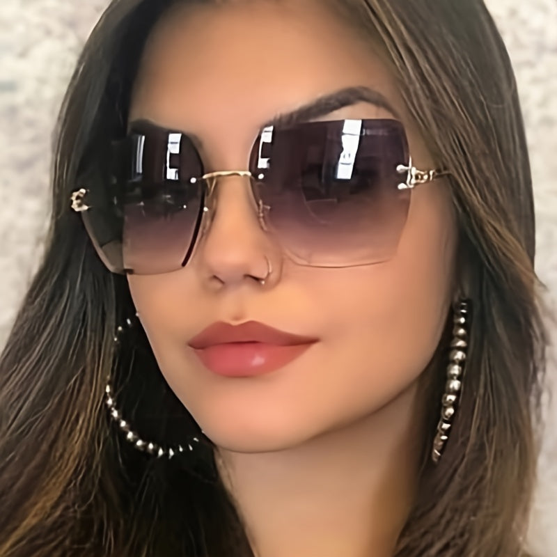 Square Rimless Sunglasses Women Gradient Lenses Casual Beach Party