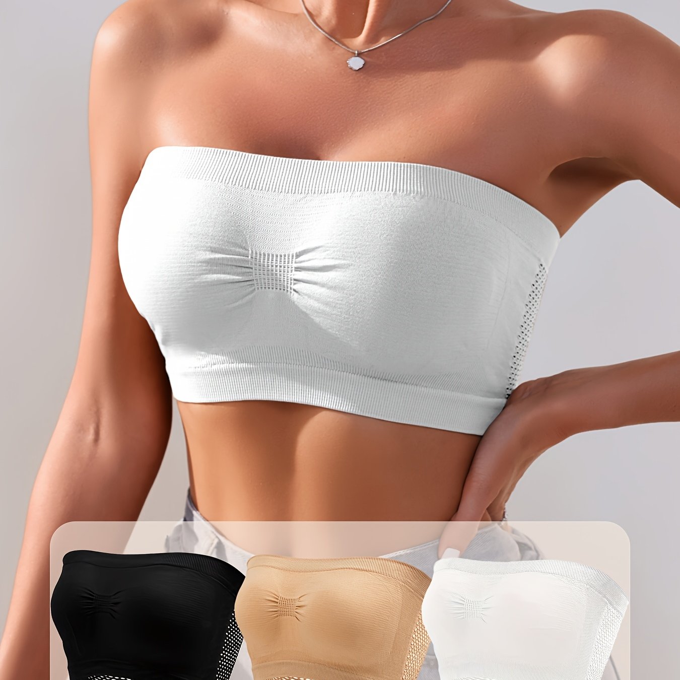 Women's Mesh Bandeau Tube Bra 3-Pack Non-Slip Seamless Plus Size