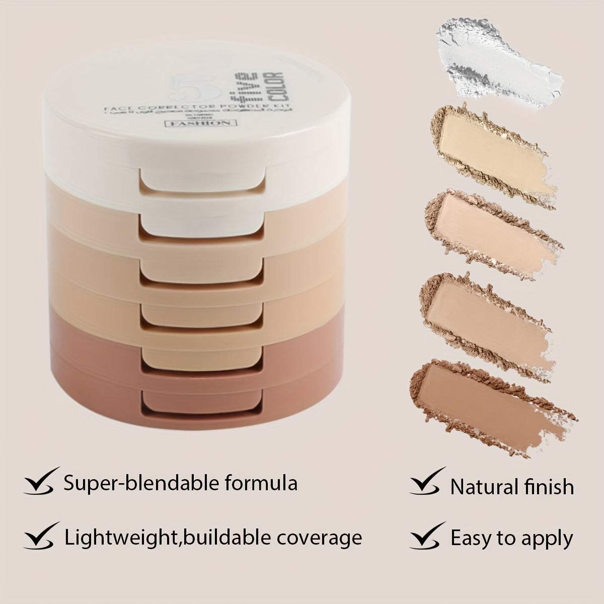 Ayollar uchun rangni to'g'rilovchi kompakt pudra 5 ta soyali yog'ni nazorat qilish va yoritish