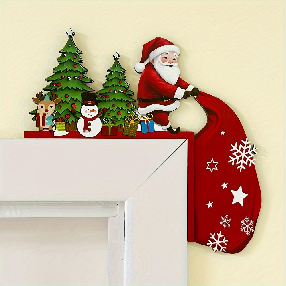 Rustic Christmas Door Decoration with Santa Snowman Reindeer Indoor Holiday Gift
