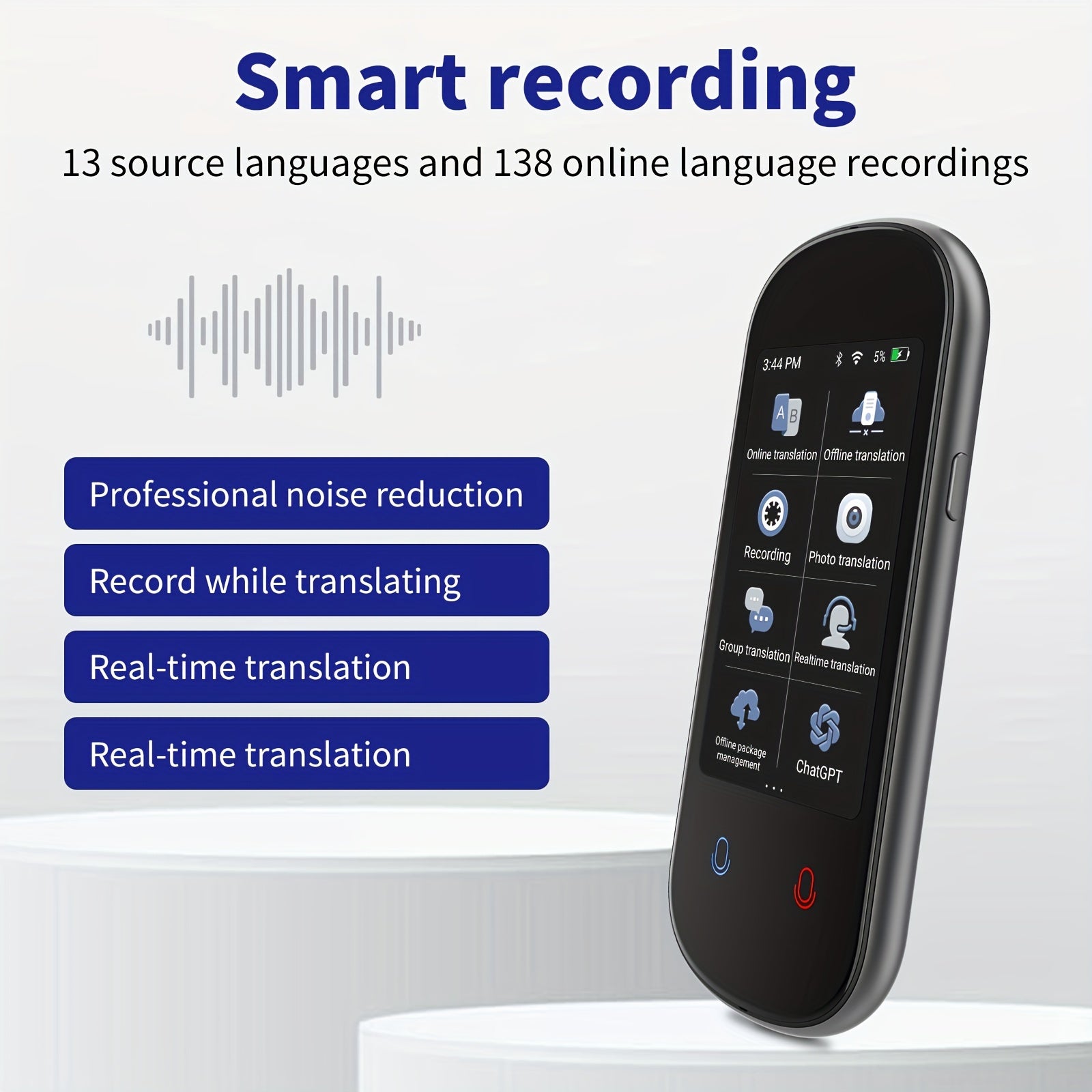 Smart Language Translator Device with Offline and Online Voice and Photo Translation for 138 Languages