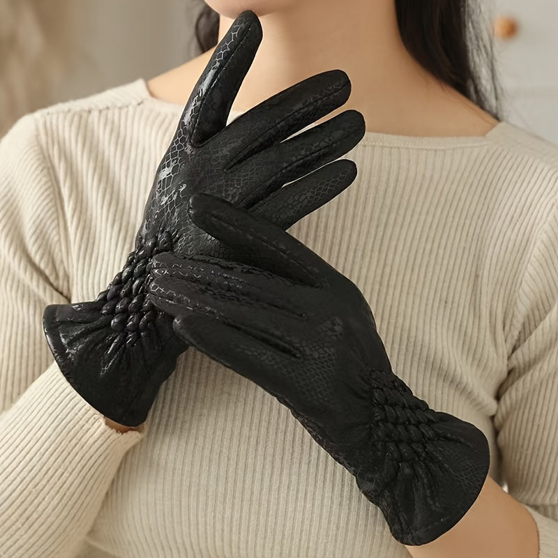 Women's Snake Pattern Warm Coldproof Gloves for Winter Outdoor Activities
