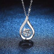 Silver-Plated Copper Necklace with Teardrop Pendant and Cubic Zirconia