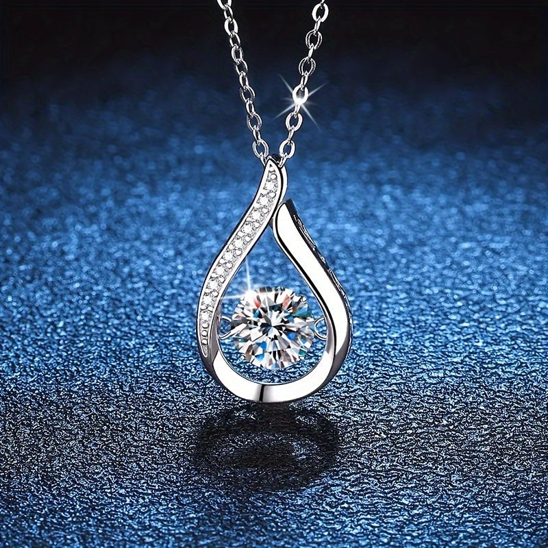 Silver-Plated Copper Necklace with Teardrop Pendant and Cubic Zirconia