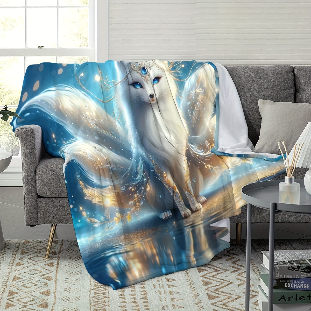 Soft Flannel Blanket with Anime Fox Print for Warmth and Comfort