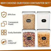 Set of 4 Airtight Food Storage Containers 5.2L Plastic Pantry Organizer