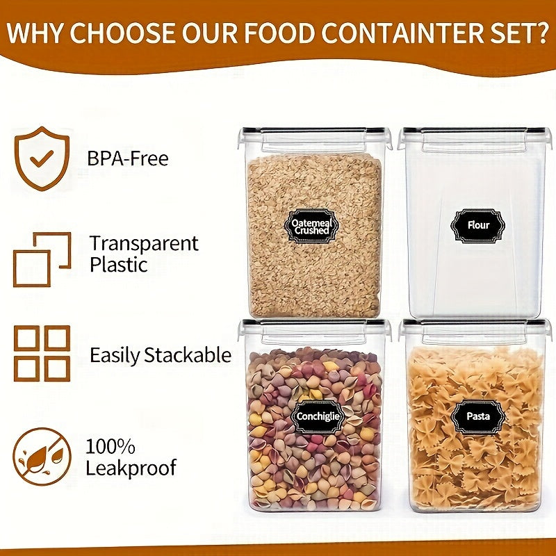Set of 4 Airtight Food Storage Containers 5.2L Plastic Pantry Organizer