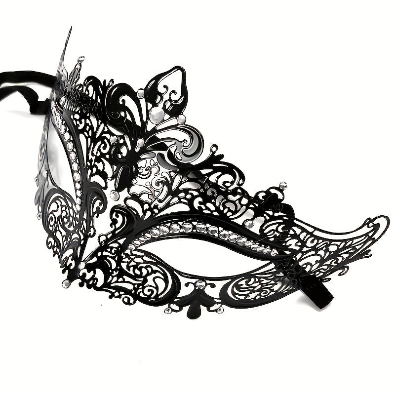 Women’s Metal Masquerade Mask with Rhinestones for Halloween Carnival Mardi Gras