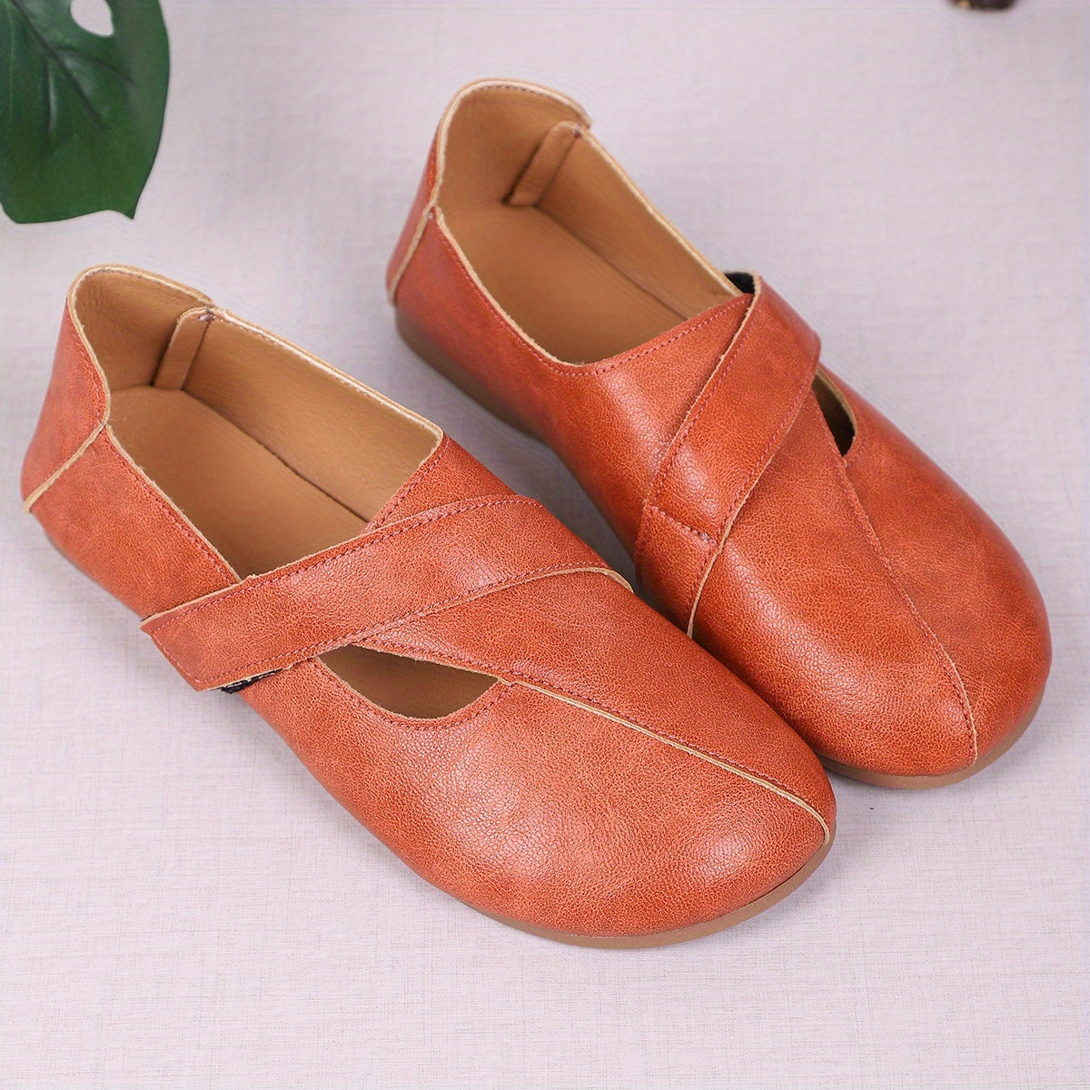 Women's Retro-Style Comfort Flats with Hook-and-Loop Fastener in Green