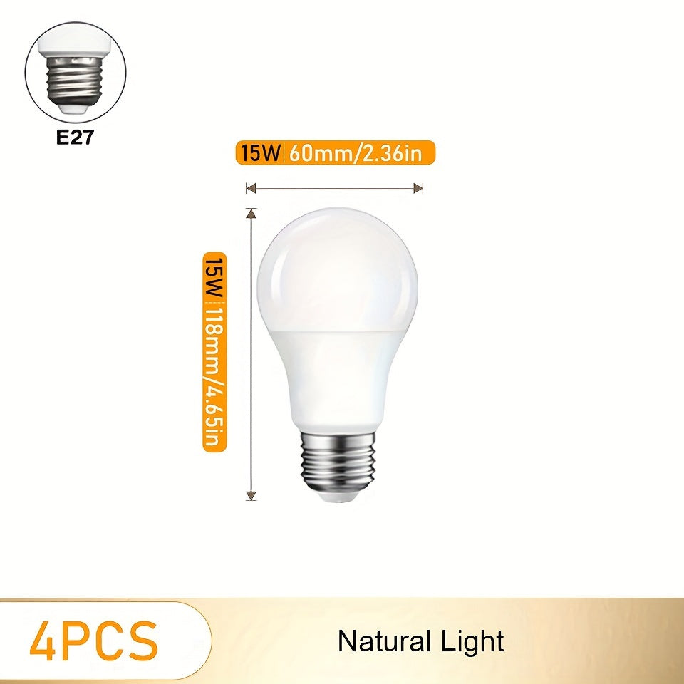 4-Pack LED Globe Bulbs 15W E27 Screw Base Non-Flicker Energy Saving Indoor
