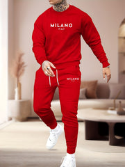 Men's Polyester Printed Hoodie and Joggers Set Fall Casual