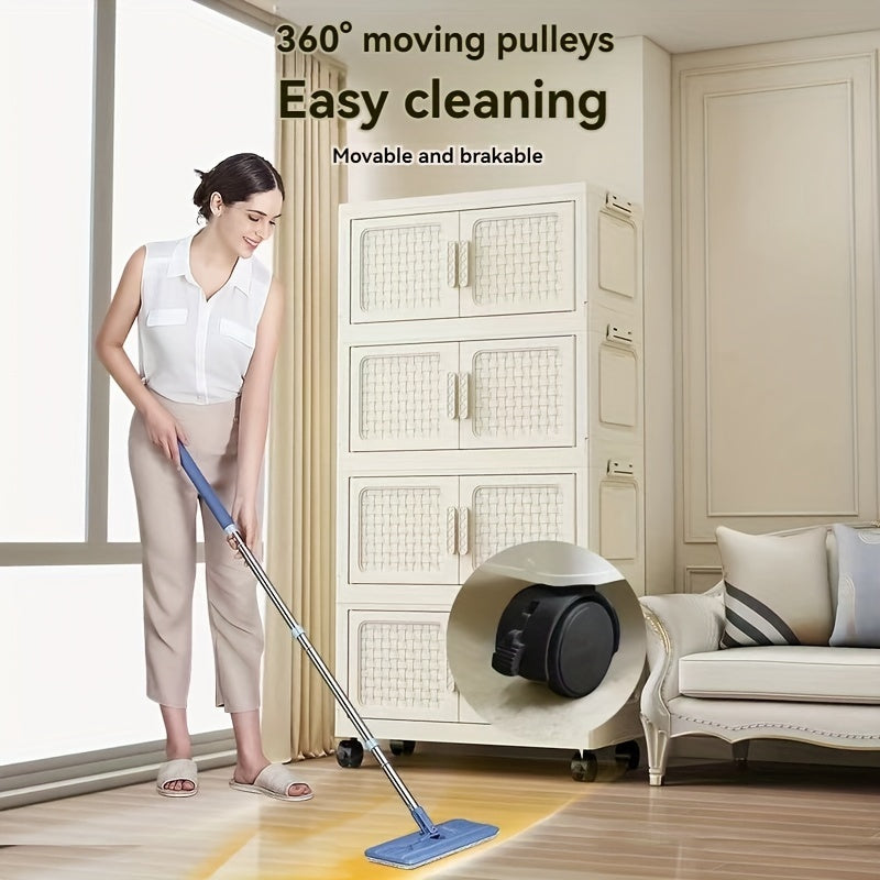 Large Foldable Plastic Storage Organizer with Doors Stackable Multi-Tier for Shoes Clothes Toys