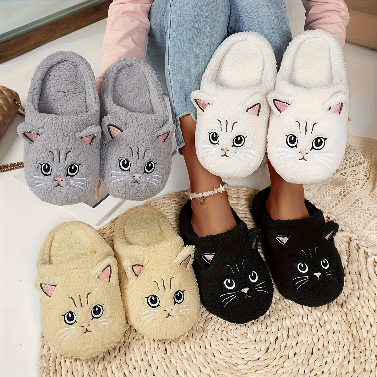 Women's Soft Cat Slippers Non-Slip Quiet Cartoon Comfort