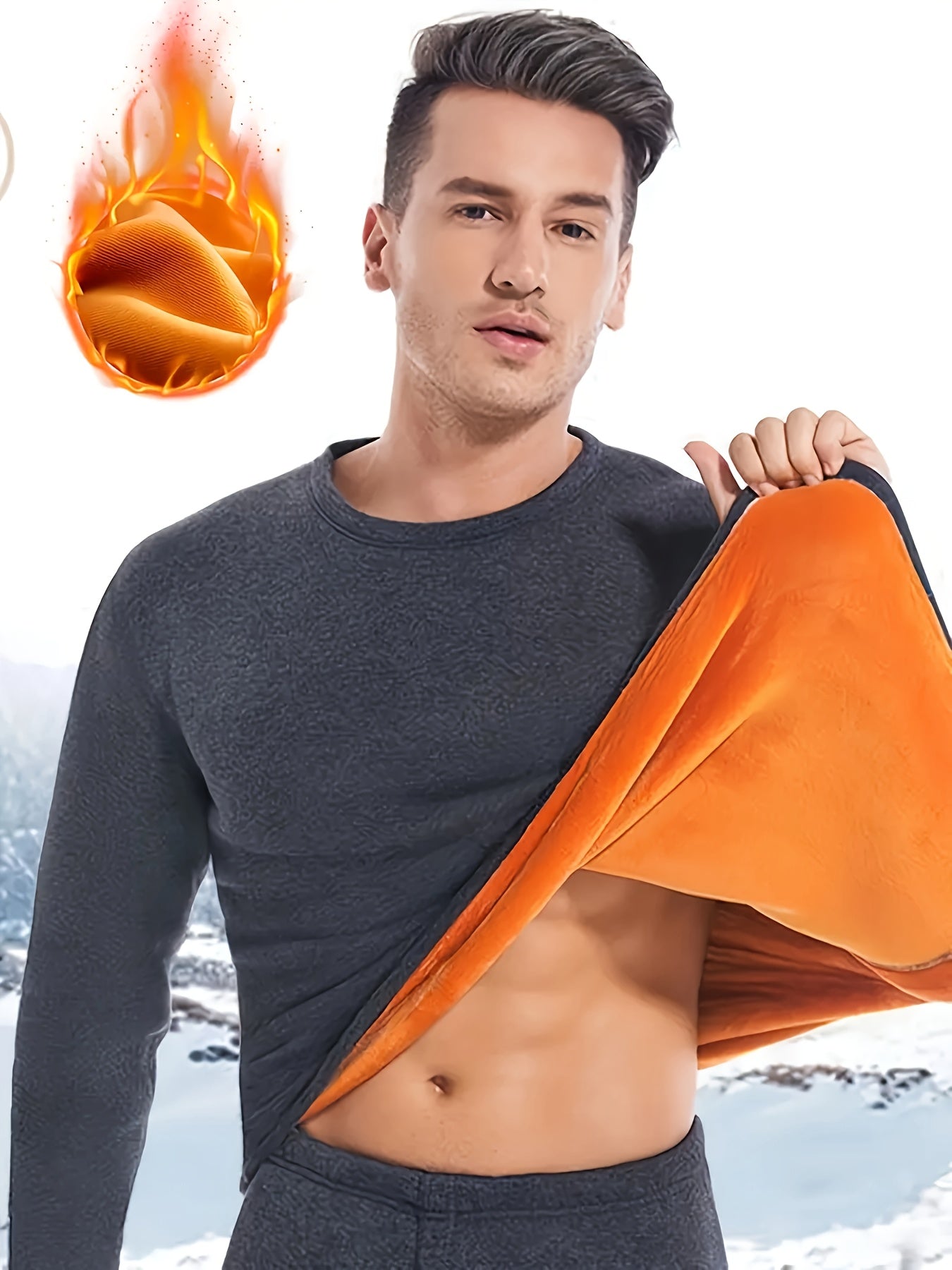 Men's Winter Thermal Top in Golden Velvet Slim Fit Crew Neck for Outdoor Activities