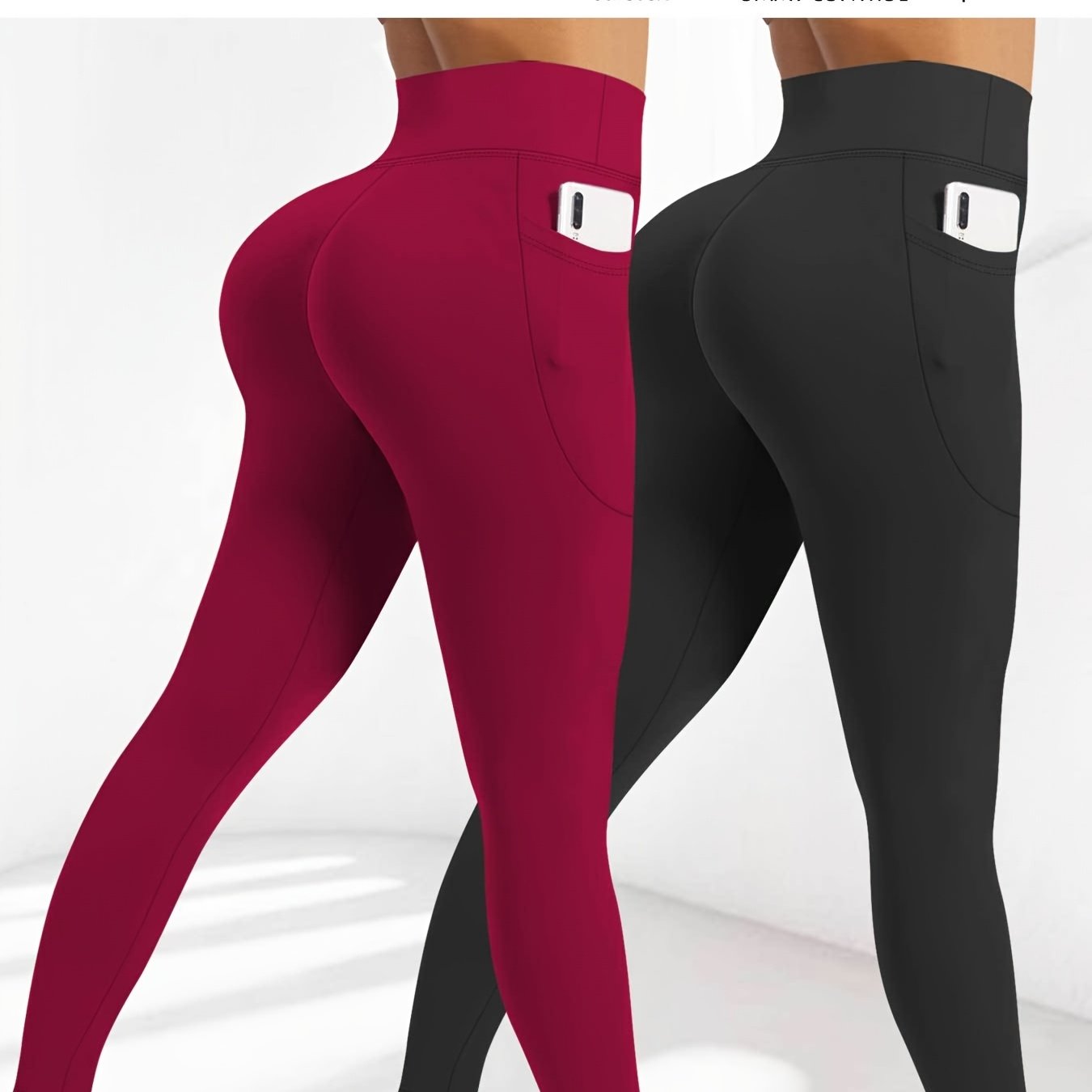 Women Yoga Pants 2pcs Large Size High-Waisted Tummy Control with Pockets