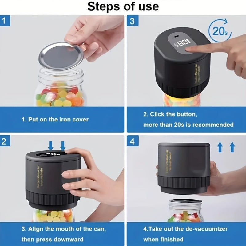 10pcs Mason Jar Vacuum Sealer Kit with Rechargeable Battery Automatic Sealing Black