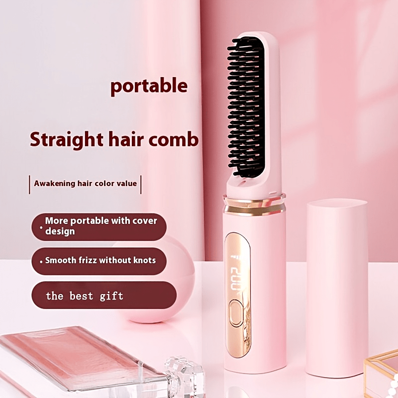 Portable Hair Straightening Comb with LED Display USB Rechargeable for Home Travel Use