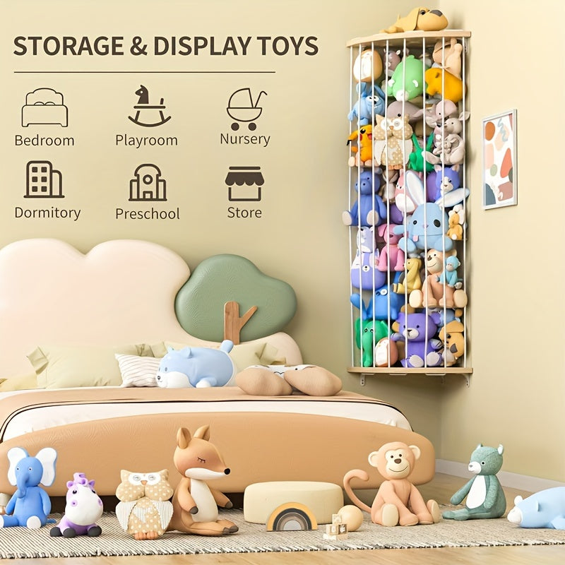 Soporte de animales de peluche para esquina, montaje en pared con longitud ajustable y forma de estrella para sala de juegos o dormitorio