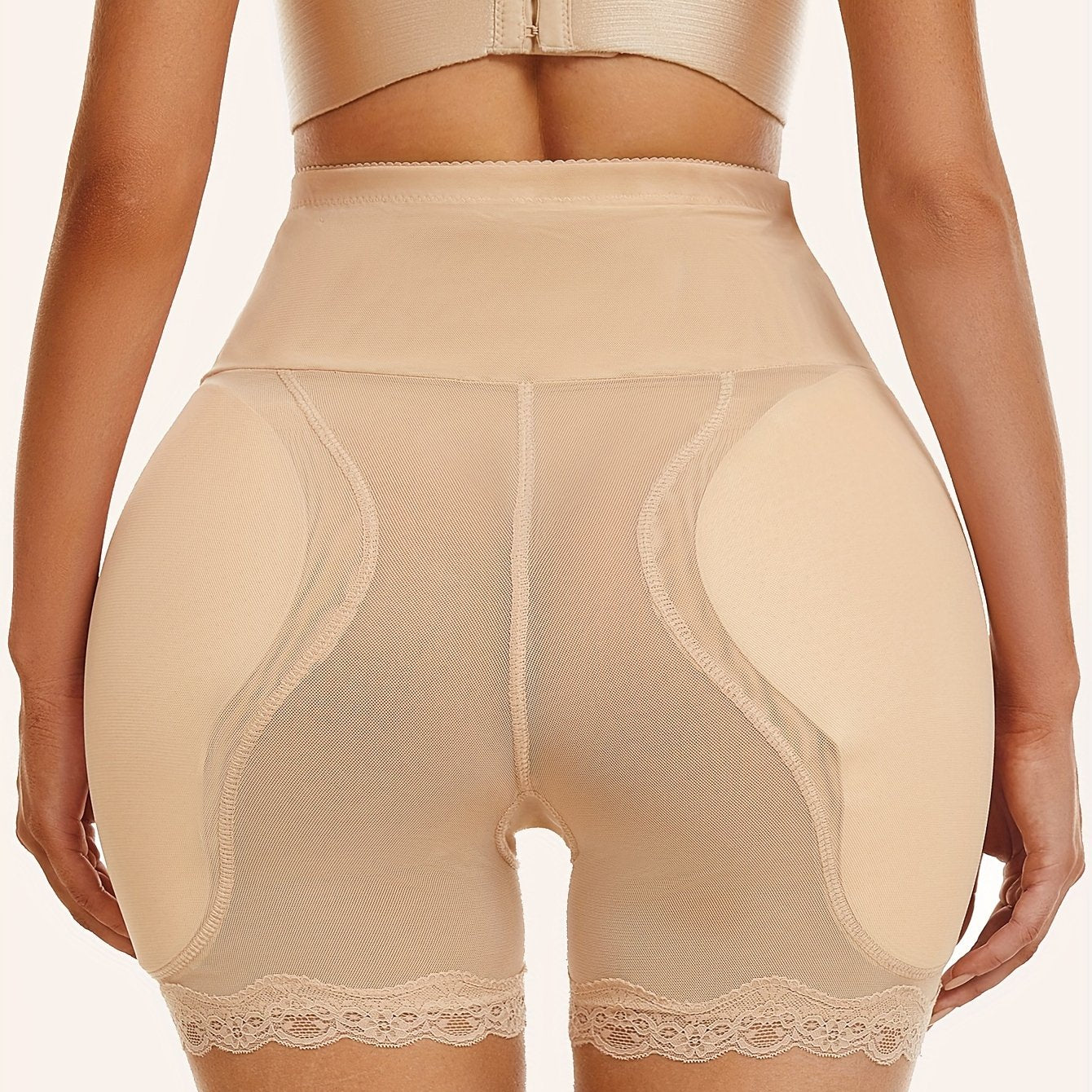 Mid-Waist Shaper Panties with Fake Hip Pads Mesh Tummy Control Slimming Waist Butt Lifter