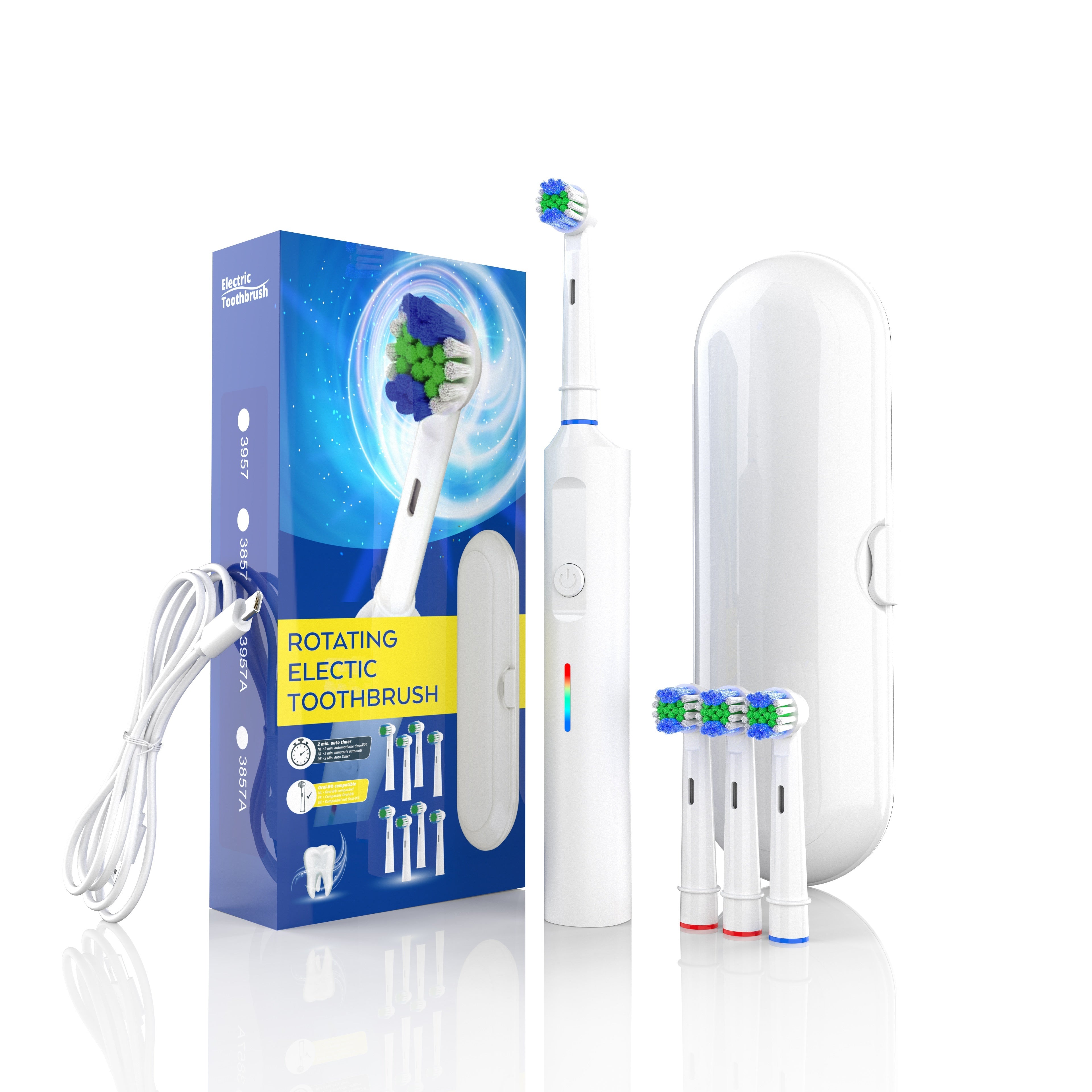Electric Toothbrush for Adults with 3D Rotating Head 4 Soft Brush Heads Waterproof Rechargeable