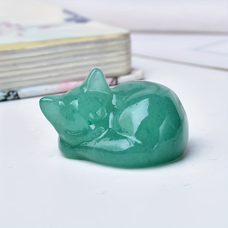 Cristal tallado de una gata durmiendo, espécimen mineral, decoración para el hogar, regalo
