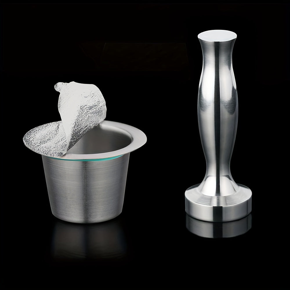 Juego de filtros recargables para cápsulas de café con tampón, acero inoxidable, compatible con Nespresso