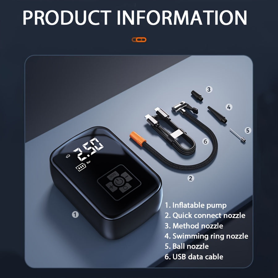 Wireless Portable Air Compressor Inflator with LED Light for Cars Motorcycles Bicycles