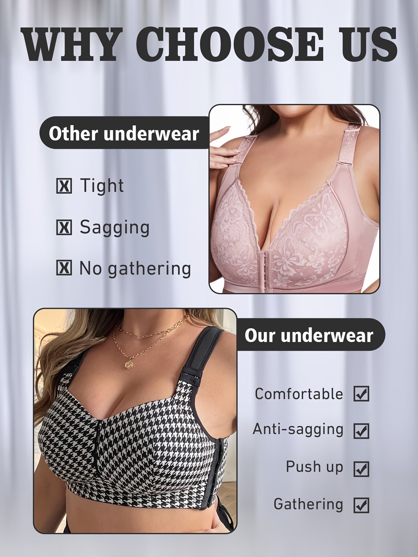 Plus Size Houndstooth Bralette Wireless No Padding Medium Stretch Knit Fabric