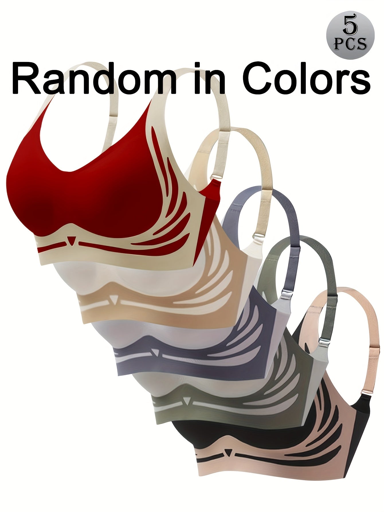 Women's Seamless High Support Bralettes 5-Pack V-Neck Breathable Colorblock