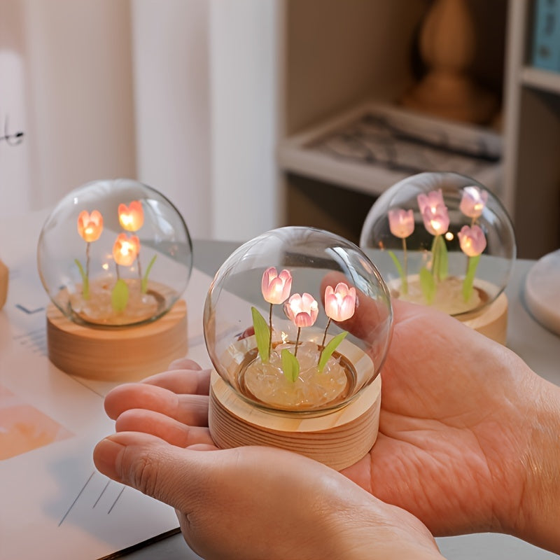 Modern Handmade Glass Tulip Night Light with Switch Control for Bedroom Decor
