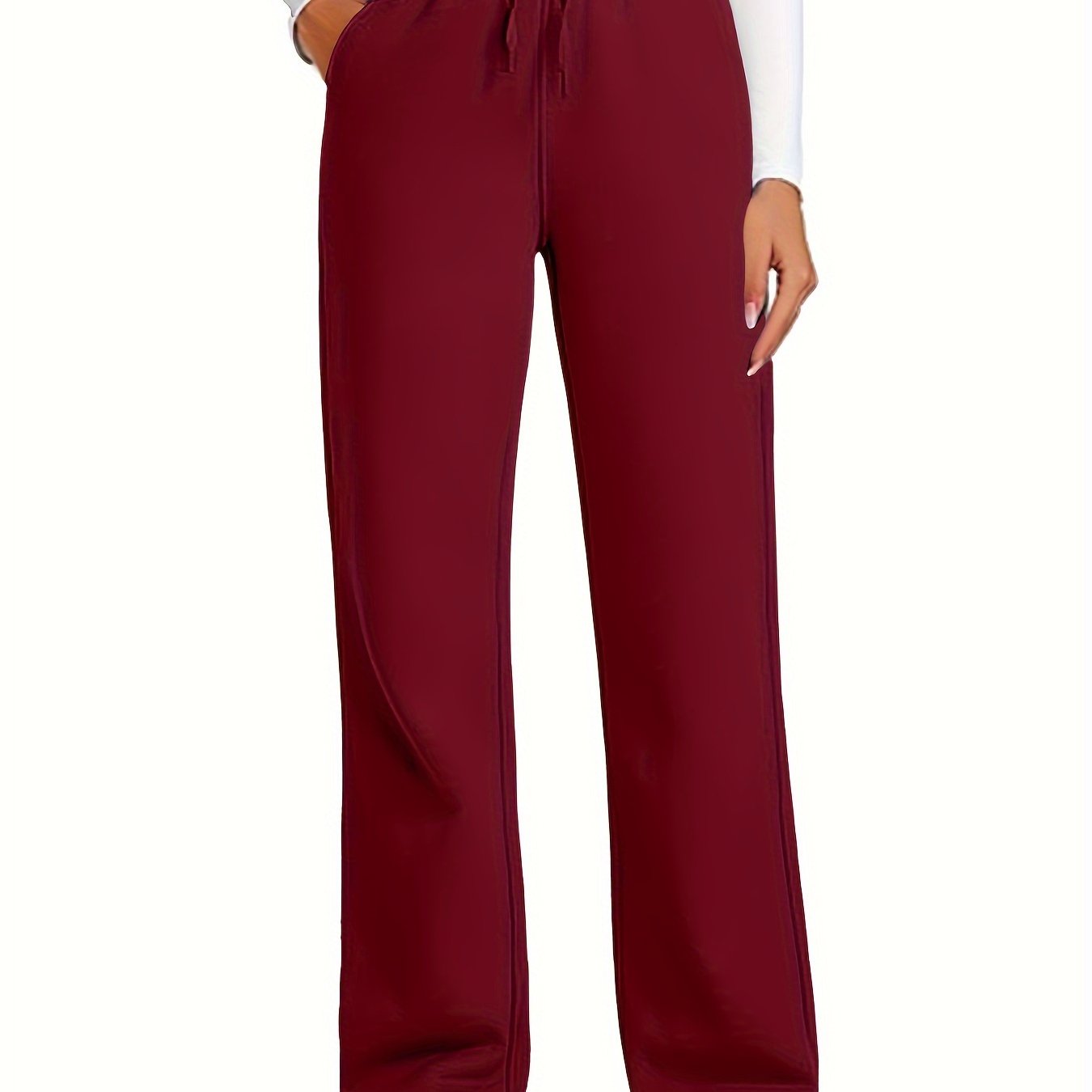 Plus Size High Waist Drawstring Sweatpants Polyester Knit Casual Wide Leg Lounge Pants