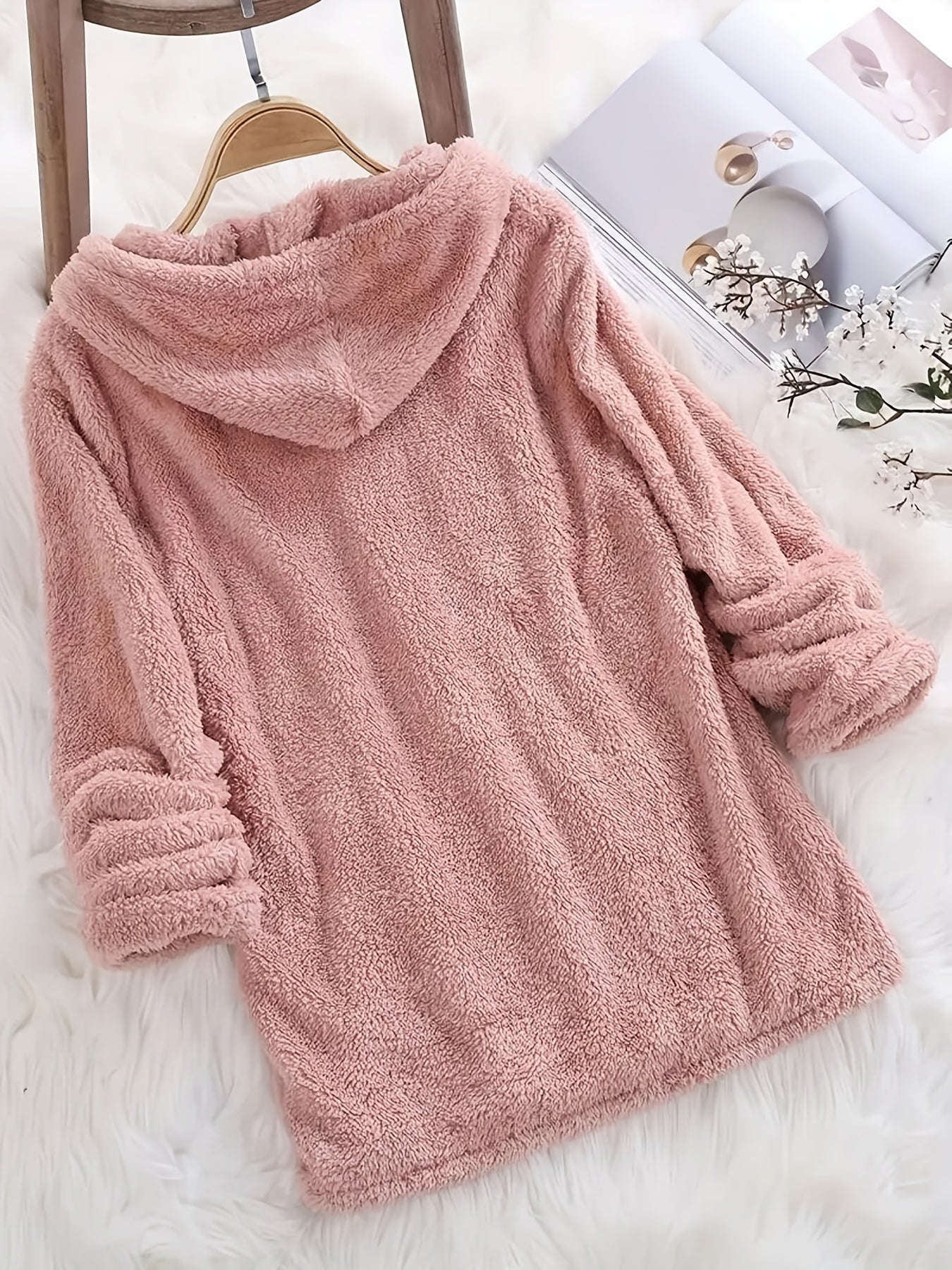 Plus Size Women's Fleece-Lined Hooded Sweatshirt Long Sleeve Plush Autumn Winter