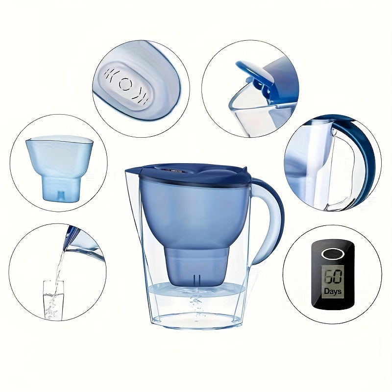 Alkaline Water Filter Pitcher with 6 Replaceable BPA-Free Filters 3.5L for Chlorine Fluoride Heavy Metals Odor Taste