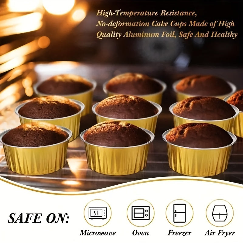 Pack of 50 Disposable Golden Aluminum Foil Dessert Cups with Lids, BPA-Free