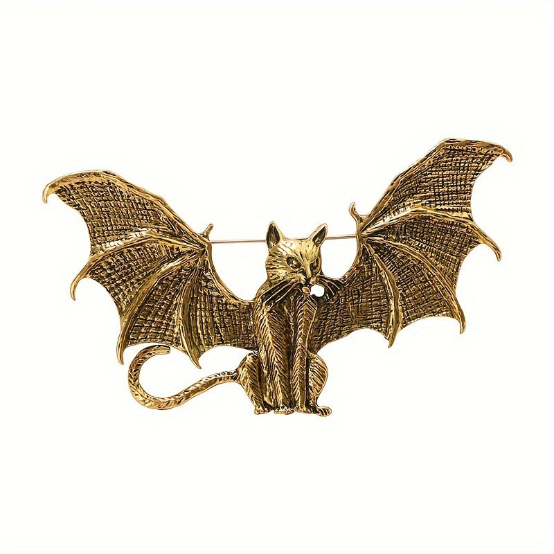 Vintage Bat Cat Brooch Halloween Lapel Pin for Backpack or Jewelry