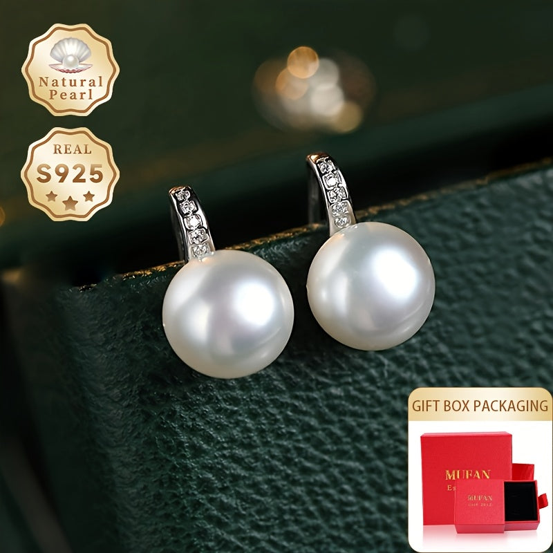 Women's Silver Dangle Earrings with 8-9mm Freshwater Pearls Natural Pearl Jewelry Gift Set