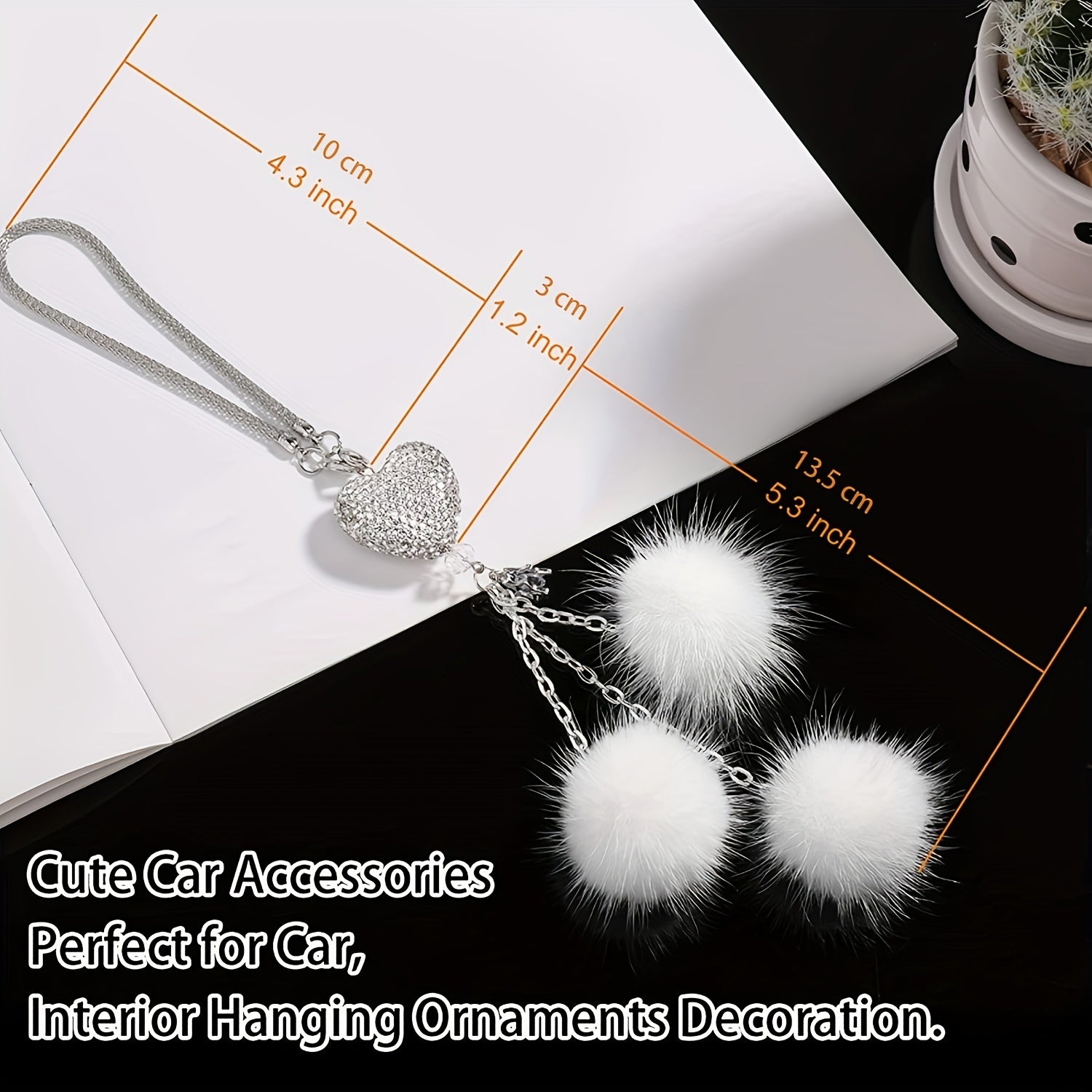 Women Girls Rhinestone Plush Ball Car Ornament Bling Love Heart