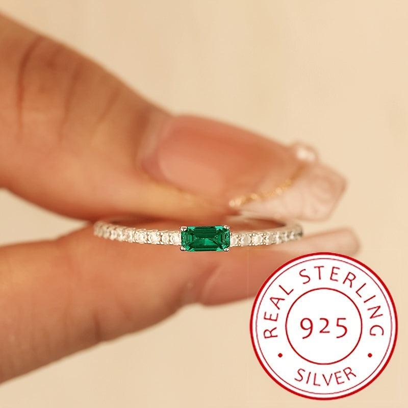 Green Cubic Zirconia Sterling Silver Oval Ring for Women