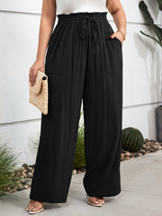 Plus Size Solid Color Casual Drawstring Waist Pants with Pockets Women