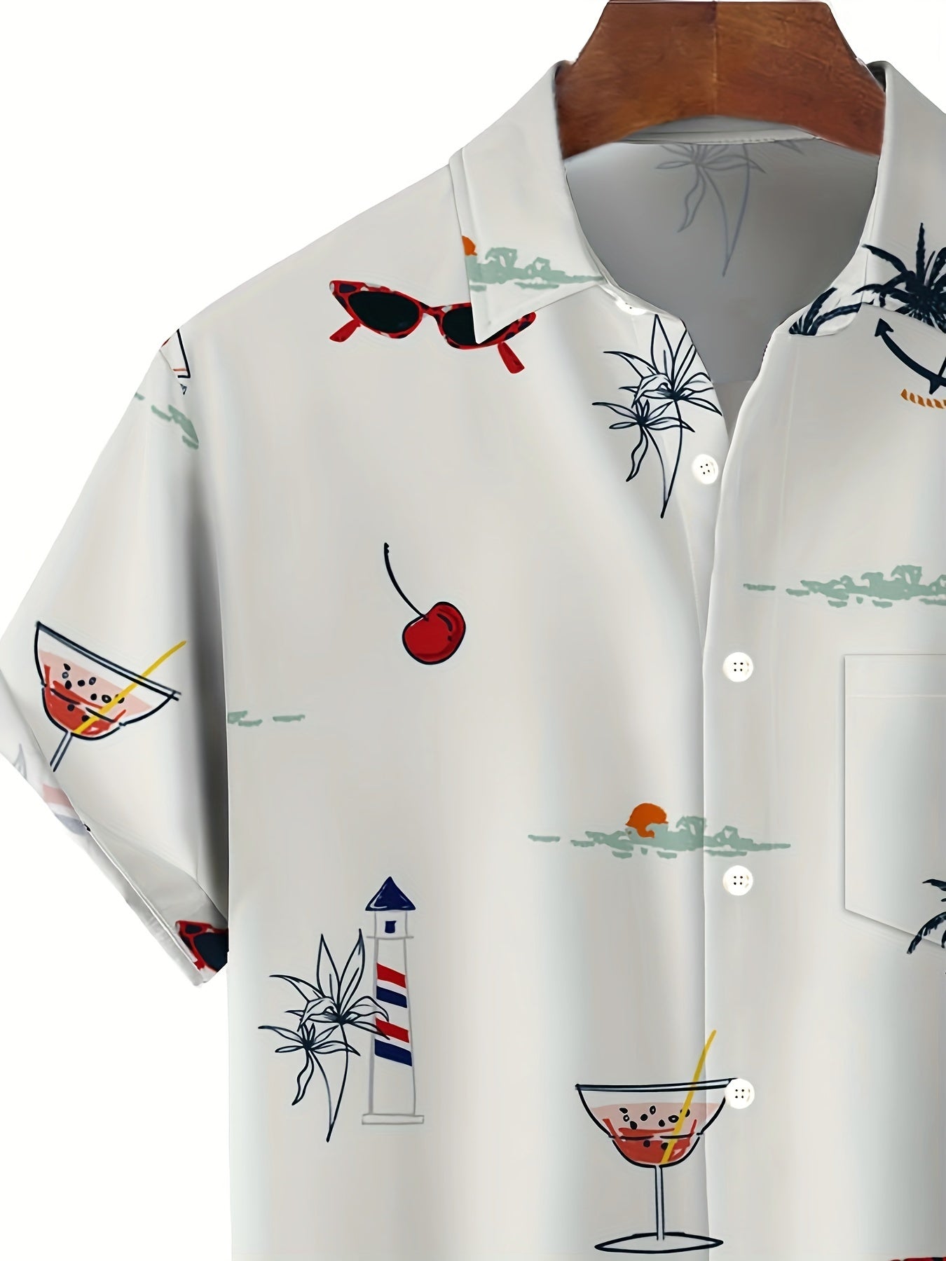 Men's Plus Size Hawaiian Shirt with Coconut Tree Sailboat and Lighthouse Print Short Sleeve Button-Up