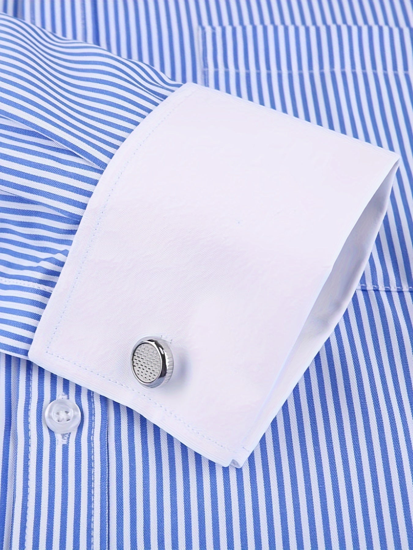 Men's Cotton French-Style Dress Shirt with Stripes and Cufflinks