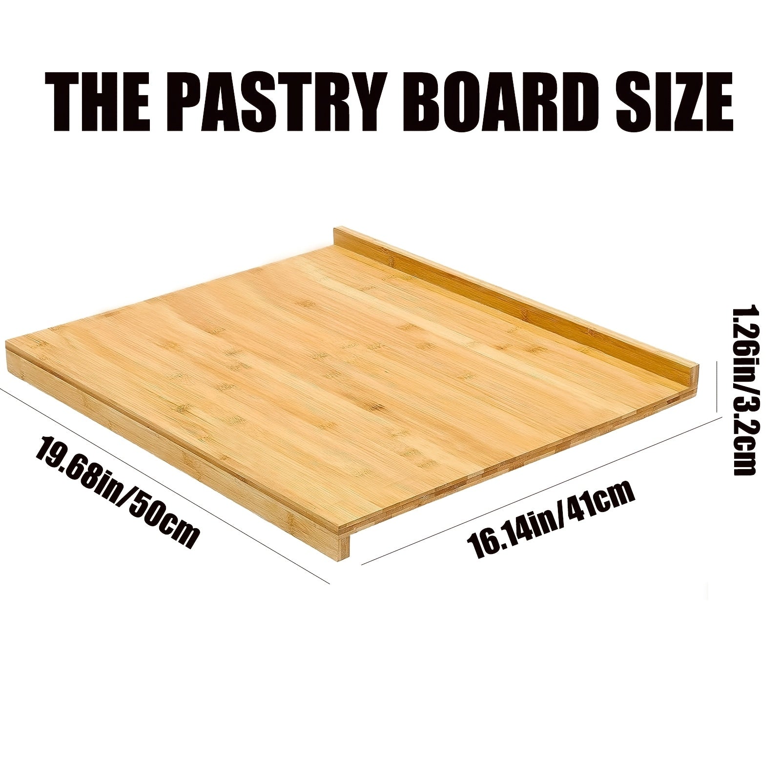 Large Double-Sided Bamboo Kitchen Board with Reversible Pastry Mat and Edge