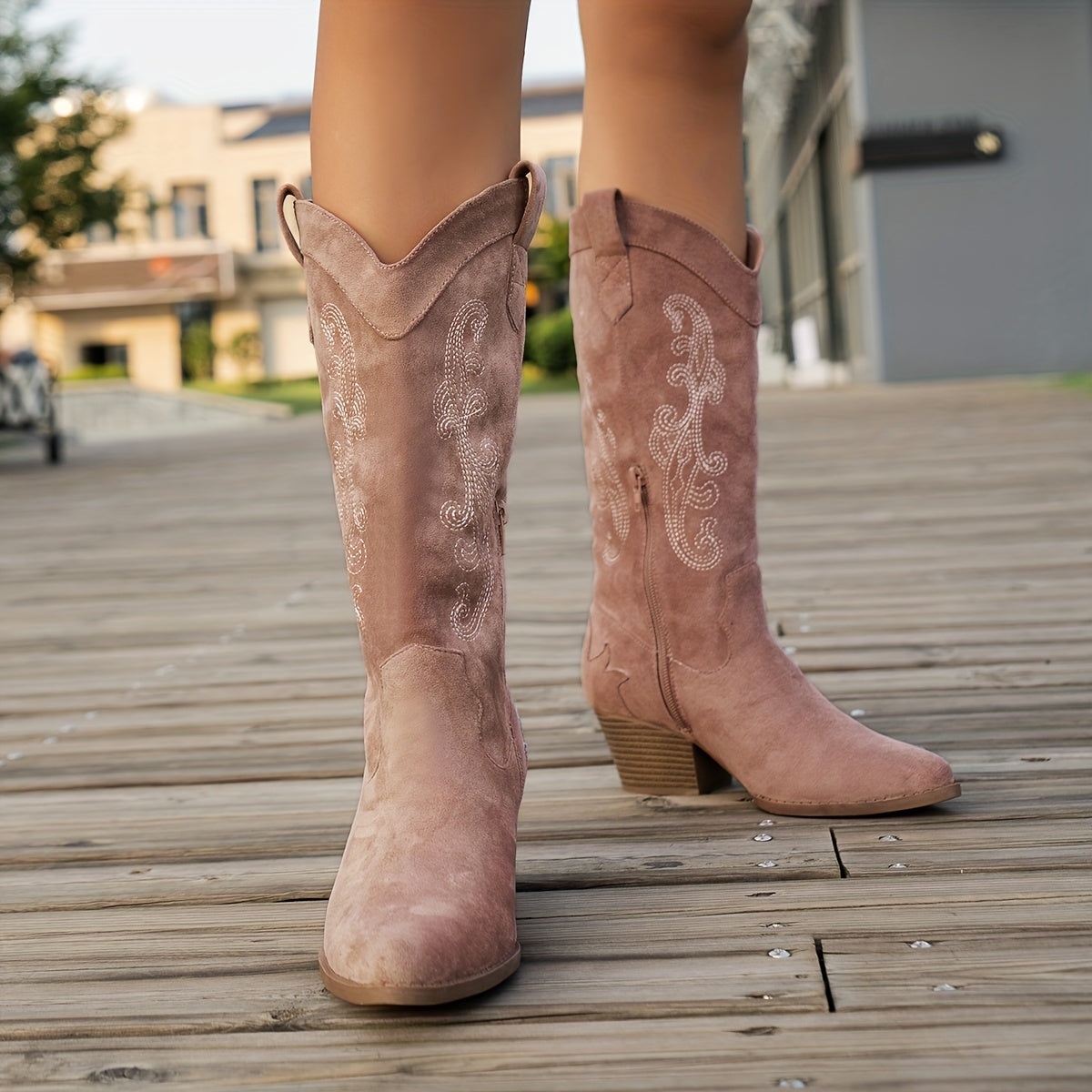 Women's Chunky Heel Boots Point Toe Side Zipper Comfortable Shoes