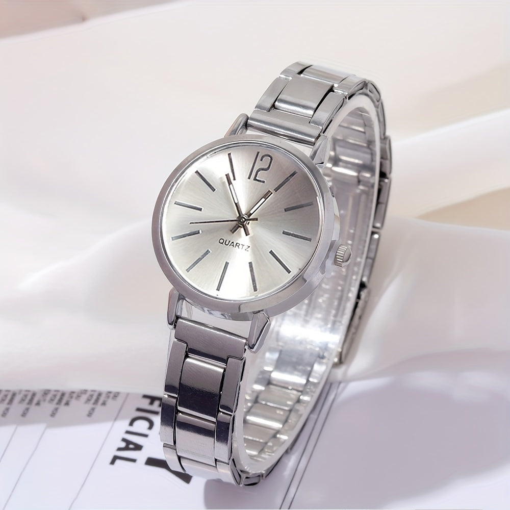 Women's Elegant Silver Watch with Leather Strap and Minimalist Design