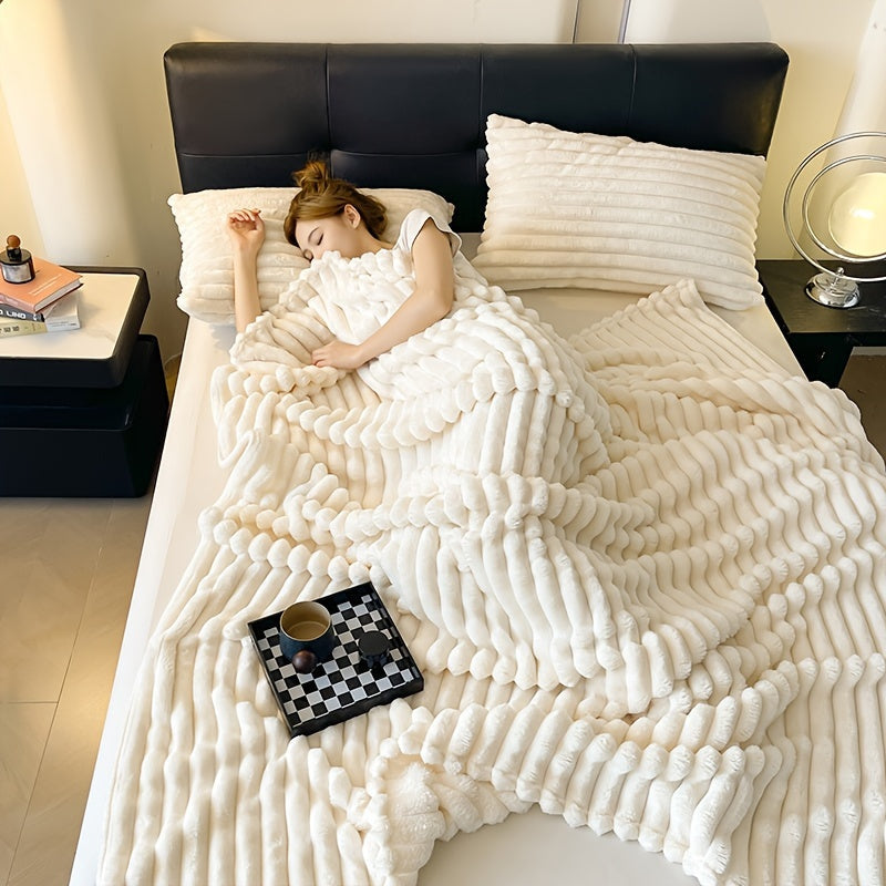 Plush Grey Fleece Throw Blanket for Sofa Bed All-Season Warmth and Softness