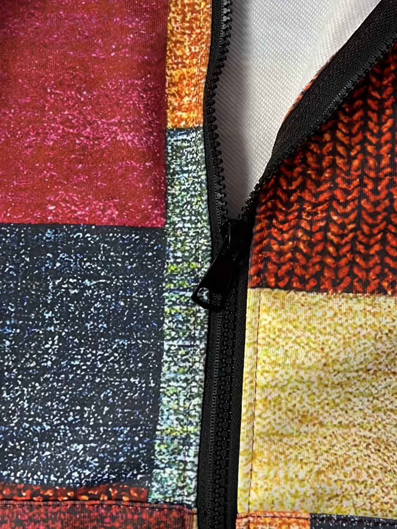 Men's Plus Size Hooded Zip-Up Jacket with Knit Polyester and Random Print