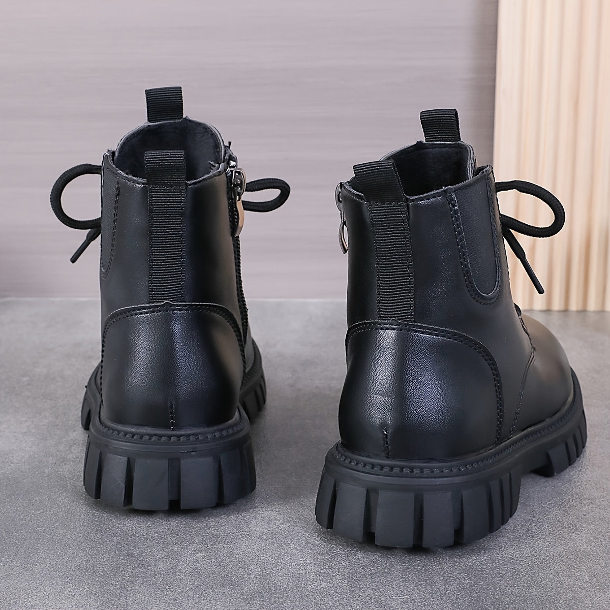 Botas altas de invierno negras para niños y niñas con forro de felpa y cierre de cremallera