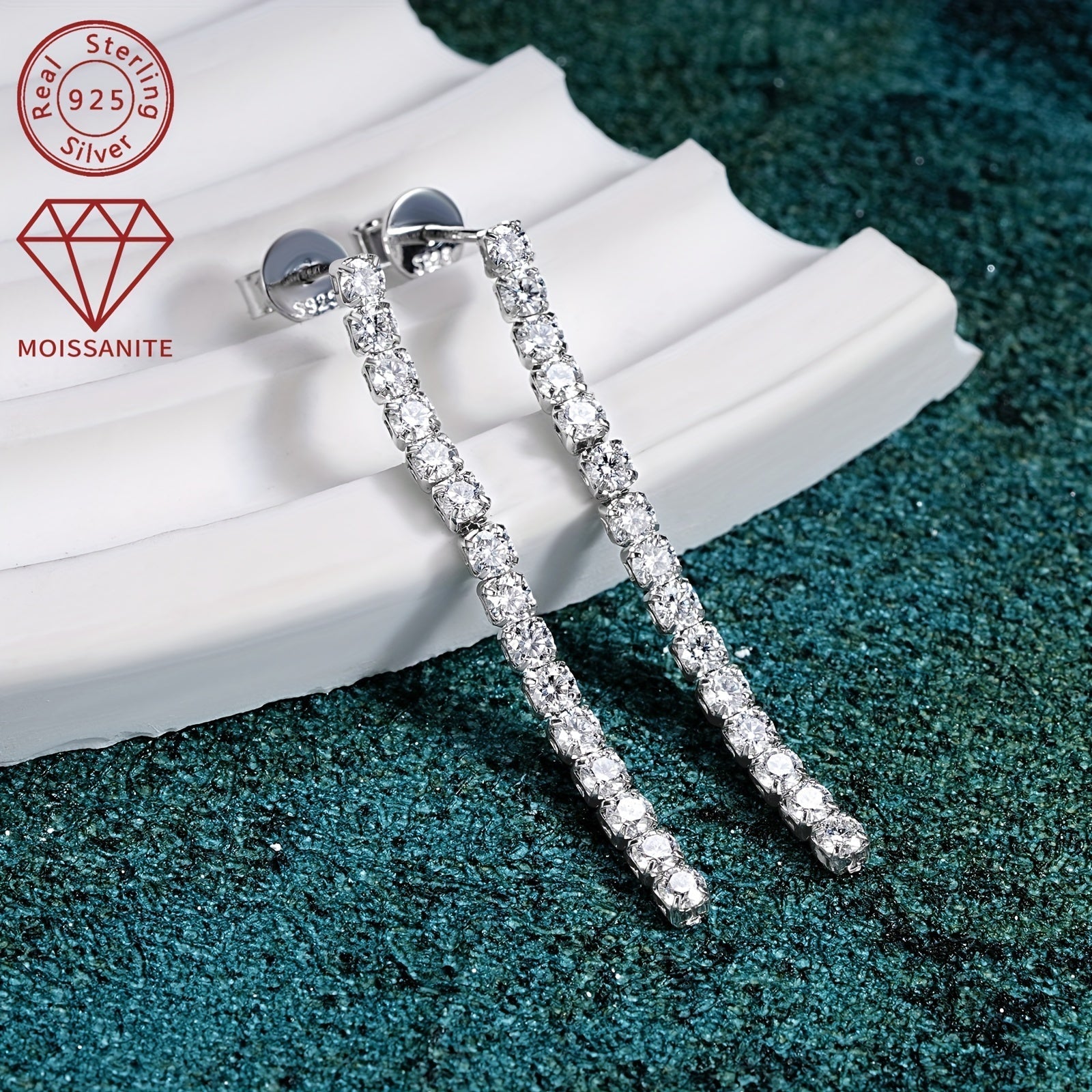Sterling Silver Drop Earrings with Moissanite Stones for Weddings and Holidays
